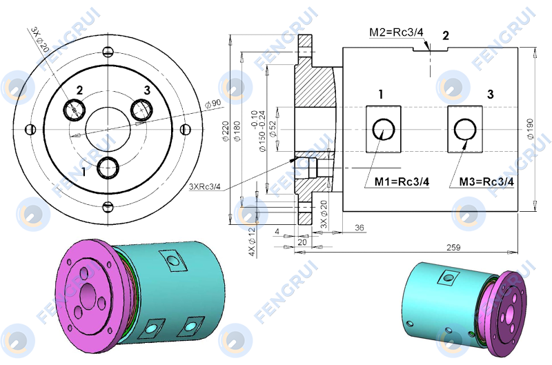 Y3X20B型三通路旋转接头带中心通孔.png